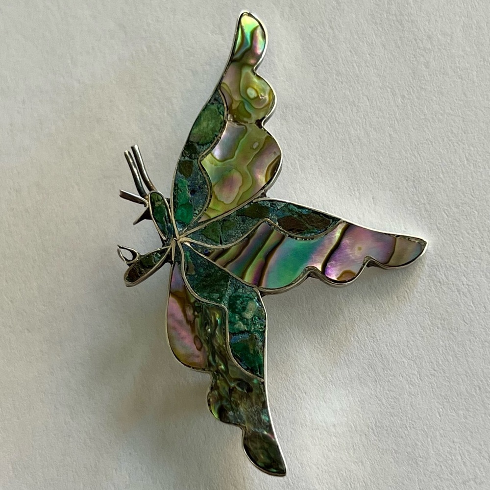 Vintage Beto Taxco Sterling Silver 925 Abalone Butterfly Brooch/Pin